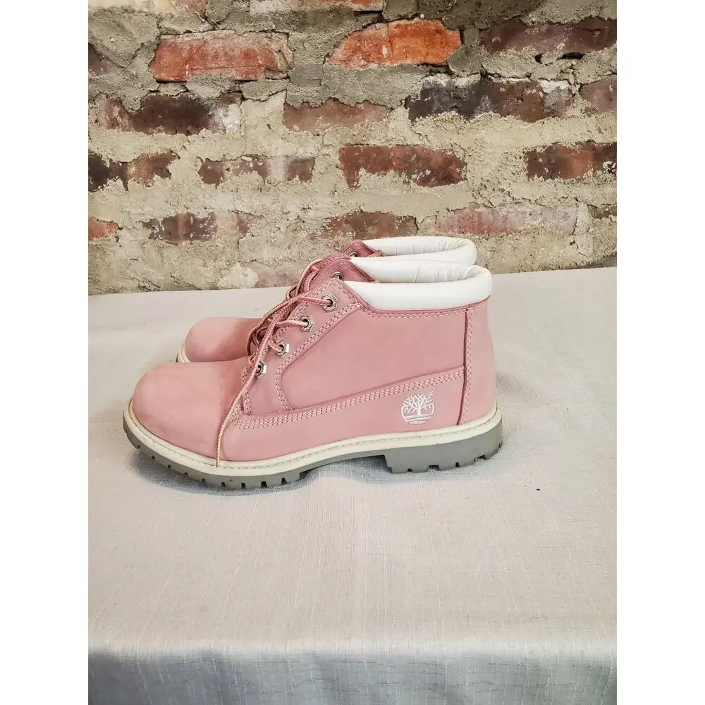 Timberland Womens Ankle Boots 8M Pink Waterproof Leather Lug Sole A2617 - Picture 3 of 6